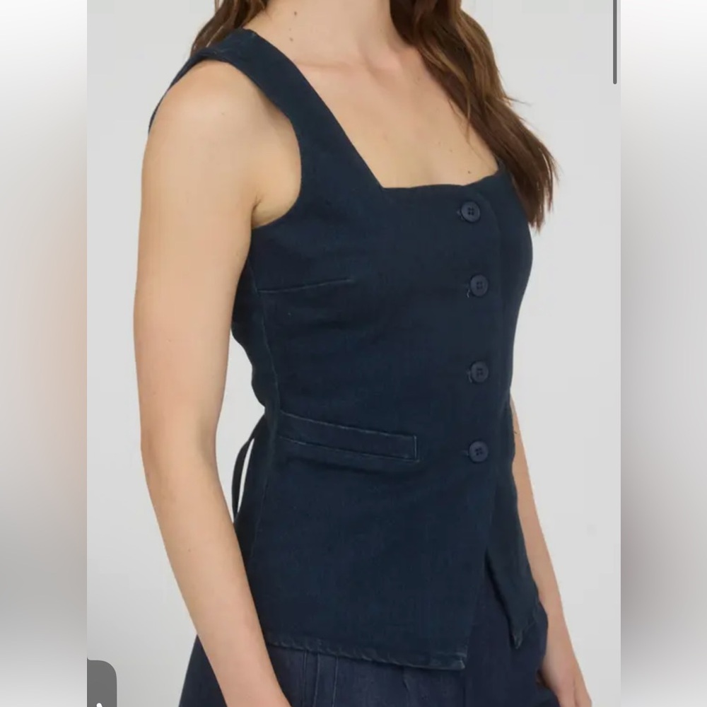 Nordstrom Navy Square-Neck Button Front Vest Tank - Picture 2 of 11